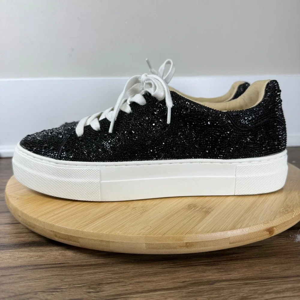 Betsey Johnson Sidny Sneaker Women 9M Black Rhinestone Platform Glamcore Sparkle